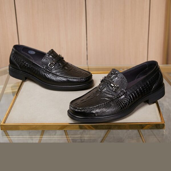 Crocodile Embossed Leather Slip-On Formal Shoe - Black