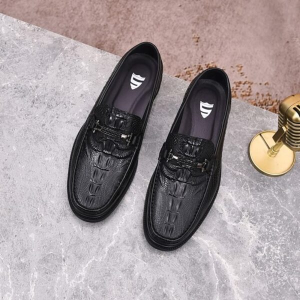 Crocodile Embossed Leather Slip-On Formal Shoe - Black