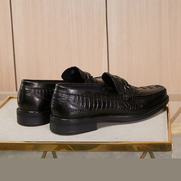 Crocodile Embossed Leather Slip-On Formal Shoe - Black