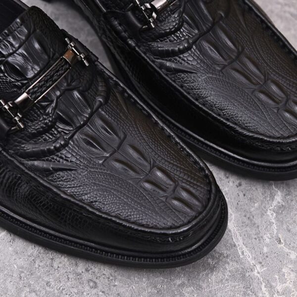 Crocodile Embossed Leather Slip-On Formal Shoe - Black