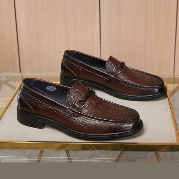 Crocodile Embossed Leather Slip-On Formal Shoe - Brown