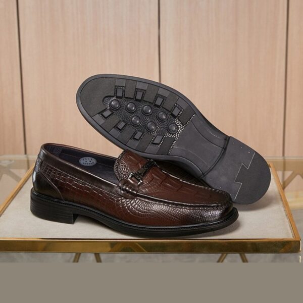 Crocodile Embossed Leather Slip-On Formal Shoe - Brown