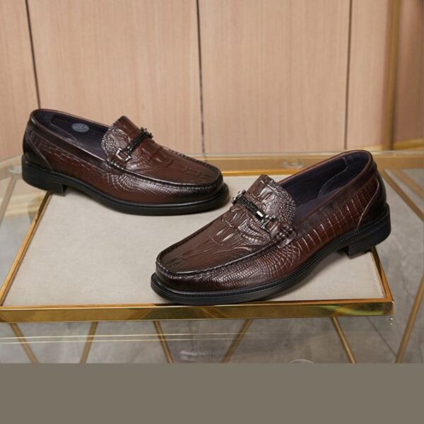 Crocodile Embossed Leather Slip-On Formal Shoe - Brown