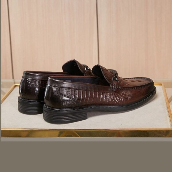 Crocodile Embossed Leather Slip-On Formal Shoe - Brown