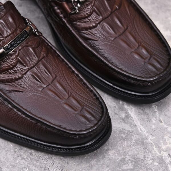 Crocodile Embossed Leather Slip-On Formal Shoe - Brown