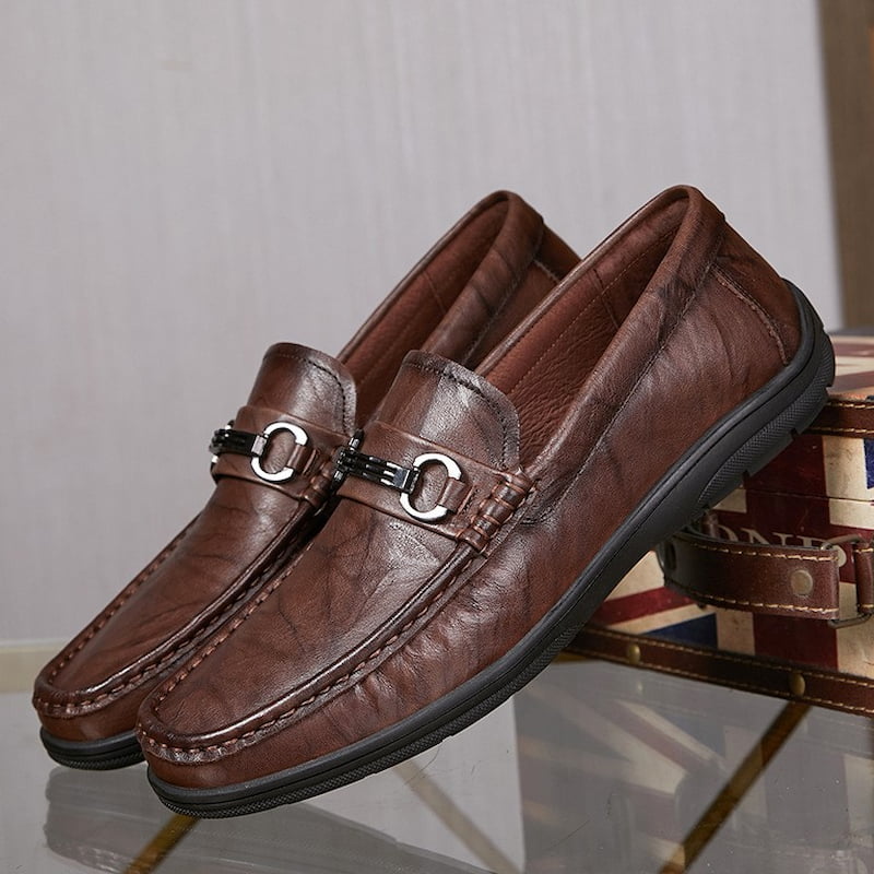 Embossed Leather Cozy Horsebit Loafer - Brown