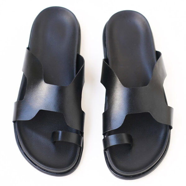 Flat Bottom Comfy Leather Outdoor Sandal - Black