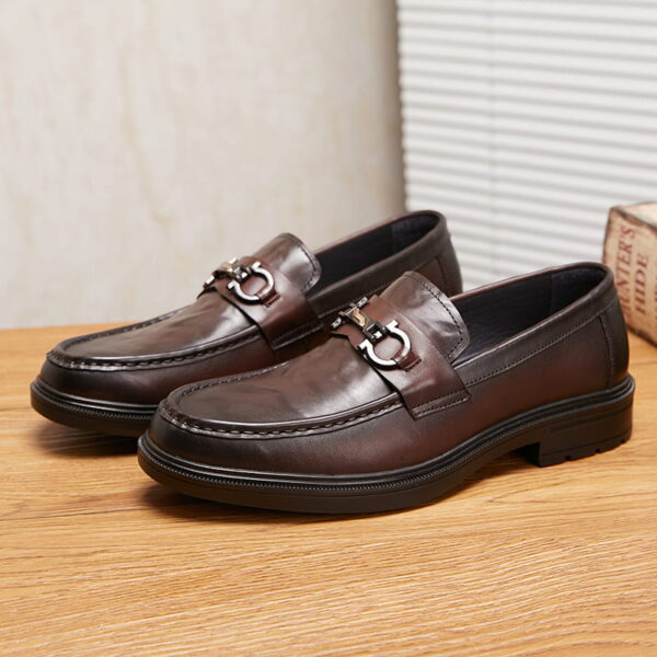 Horsebit Breathable Slip-on Leather Formal Shoe - Brown