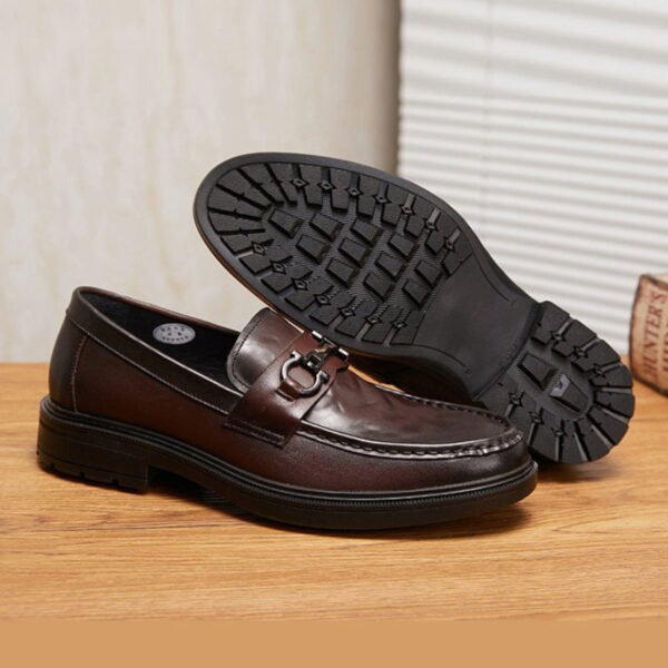 Horsebit Breathable Slip-on Leather Formal Shoe - Brown