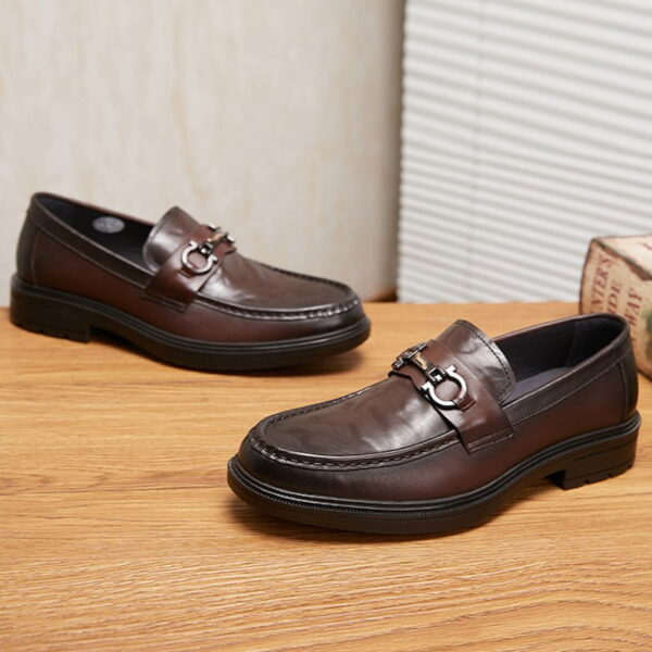 Horsebit Breathable Slip-on Leather Formal Shoe - Brown