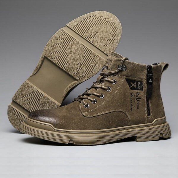 Korean Trend Zipper Leather Martin Boot - Army Green