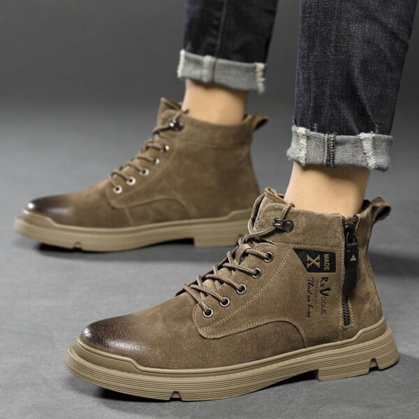 Korean Trend Zipper Leather Martin Boot - Army Green