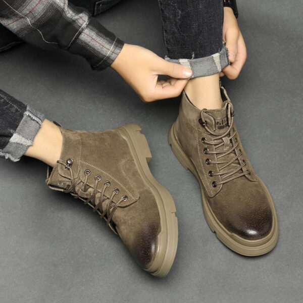 Korean Trend Zipper Leather Martin Boot - Army Green