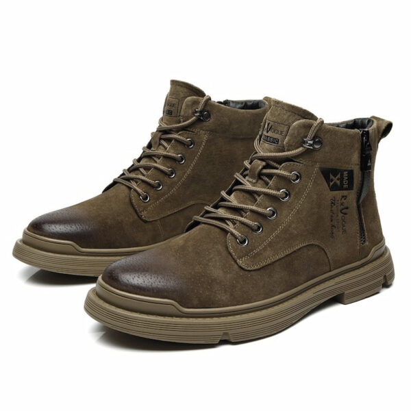 Korean Trend Zipper Leather Martin Boot - Army Green