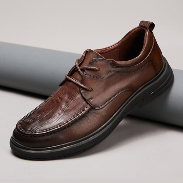 Lace-up Embossed Leather Casual Shoe - Brown