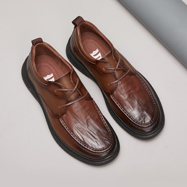 Lace-up Embossed Leather Casual Shoe - Brown