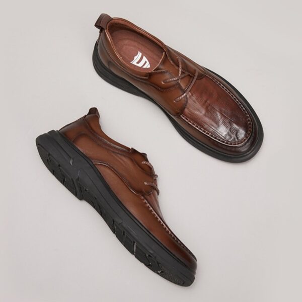 Lace-up Embossed Leather Casual Shoe - Brown