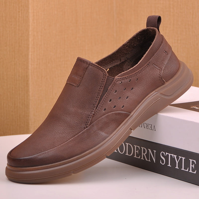 Soft Bottom Frosted Leather Slip-on Loafer - Brown