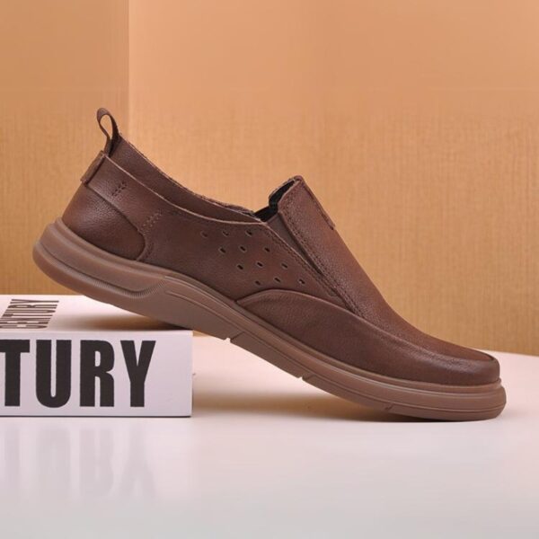 Soft Bottom Frosted Leather Slip-on Loafer - Brown