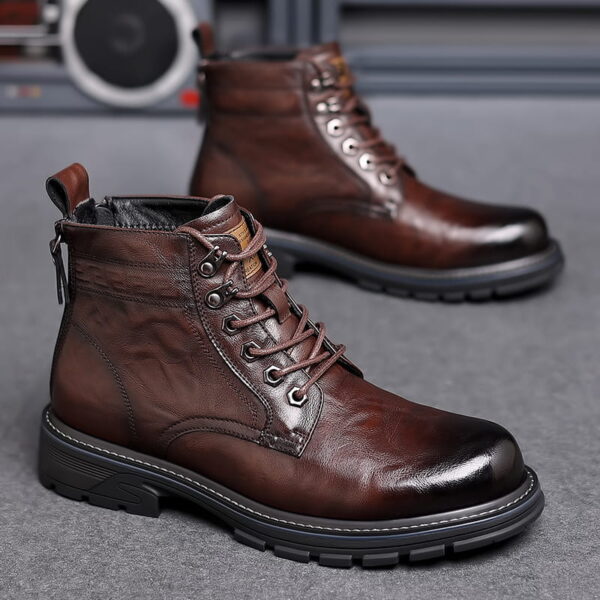 Winter Trend Zipper Tooling Martin Boot - Brown