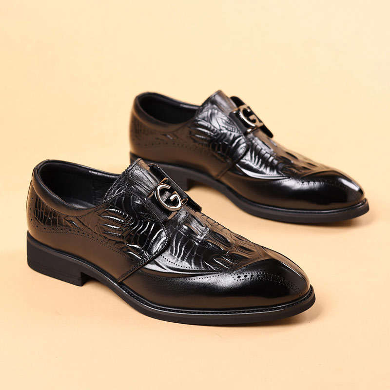 Business Class Slip-on Pattern Leather Formal Shoe - Black