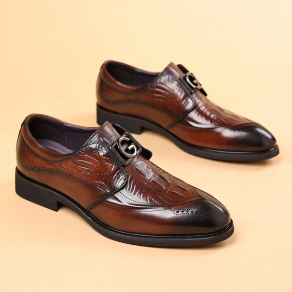 Business Class Slip-on Pattern Leather Formal Shoe - Brown