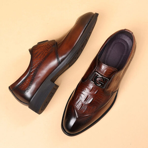 Business Class Slip-on Pattern Leather Formal Shoe - Brown