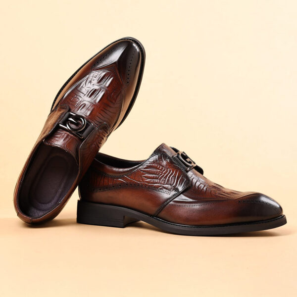 Business Class Slip-on Pattern Leather Formal Shoe - Brown