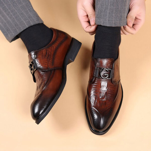 Business Class Slip-on Pattern Leather Formal Shoe - Brown