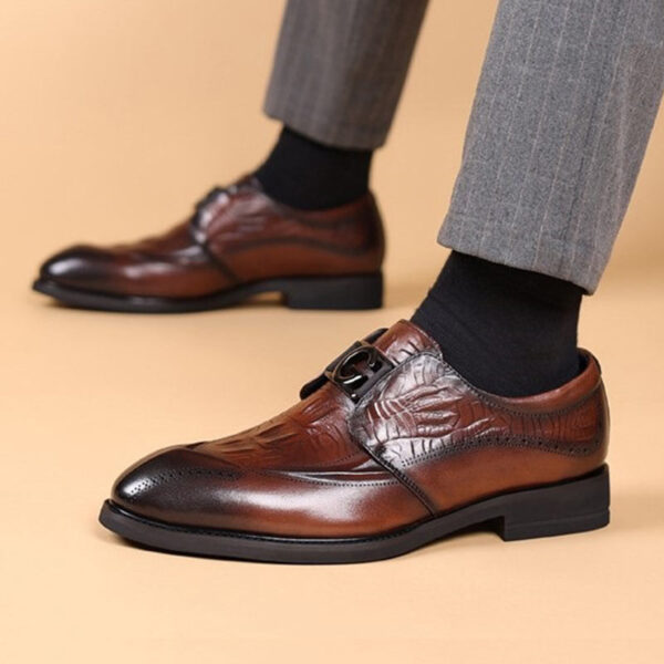 Business Class Slip-on Pattern Leather Formal Shoe - Brown