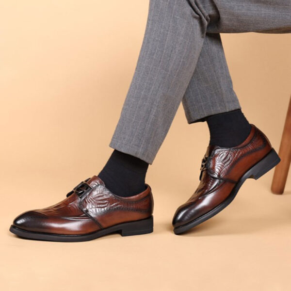 Business Class Slip-on Pattern Leather Formal Shoe - Brown