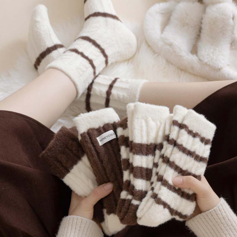 Women's Warm Striped Long Sleeping Socks – Mixed Color (4 Pair)