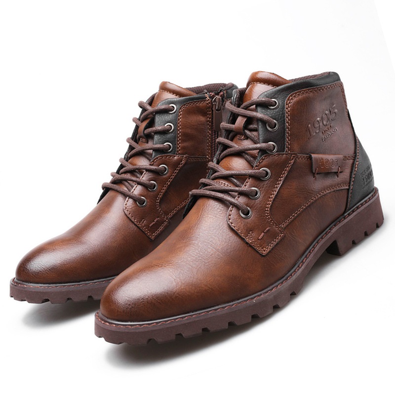 Youth Trend Mid-cut Zipper Martin Boot - Brown