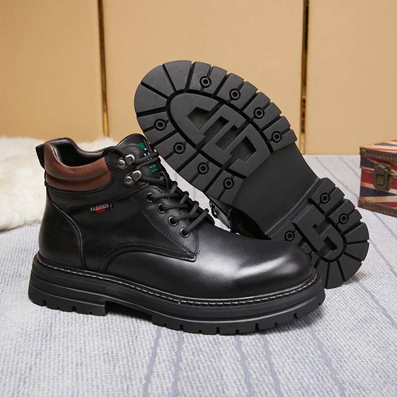 British Retro Zipper Leather Martin Boot - Black