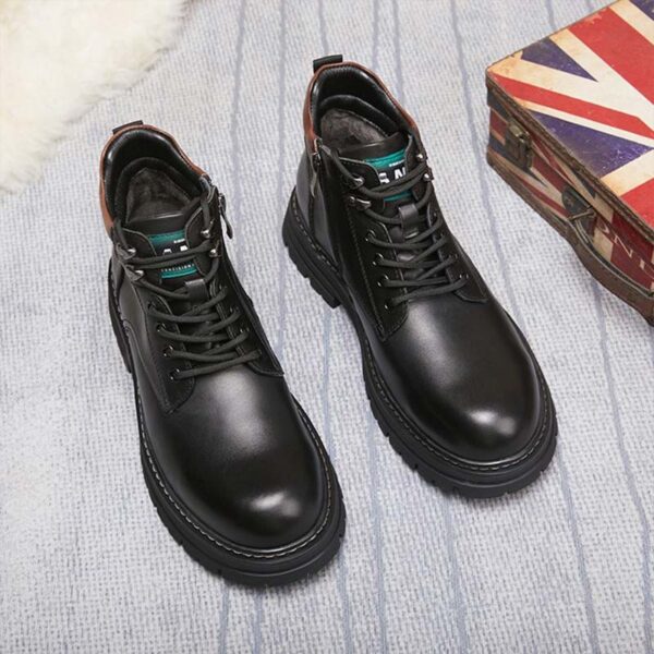 British Retro Zipper Leather Martin Boot - Black