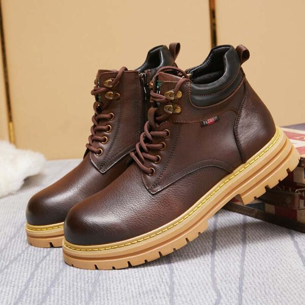 British Retro Zipper Leather Martin Boot - Brown
