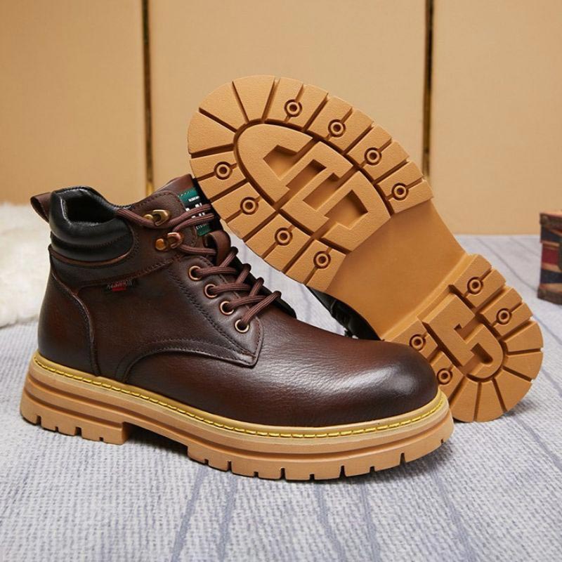 British Retro Zipper Leather Martin Boot - Brown