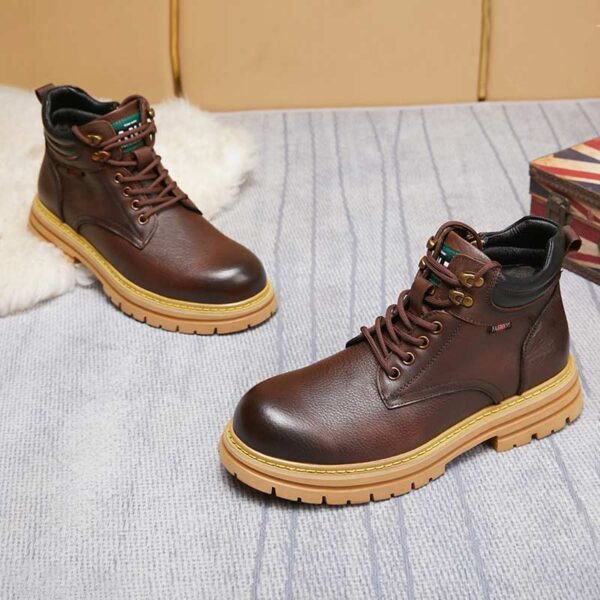 British Retro Zipper Leather Martin Boot - Brown