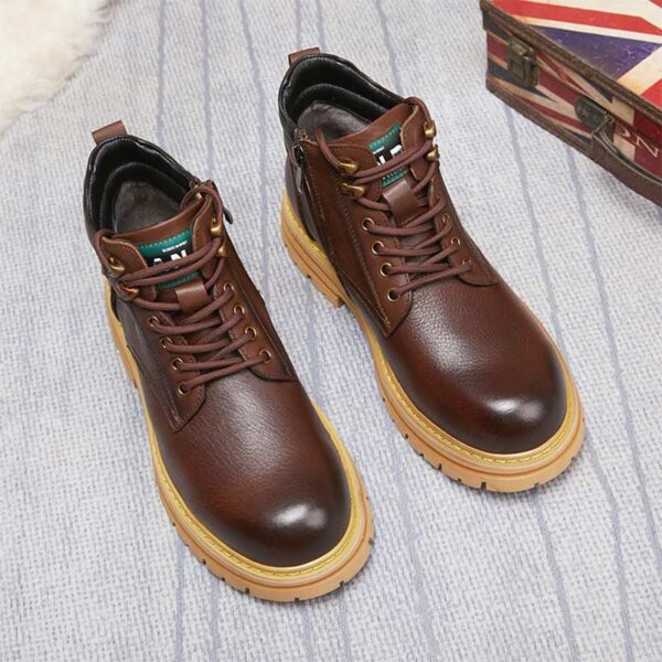 British Retro Zipper Leather Martin Boot - Brown