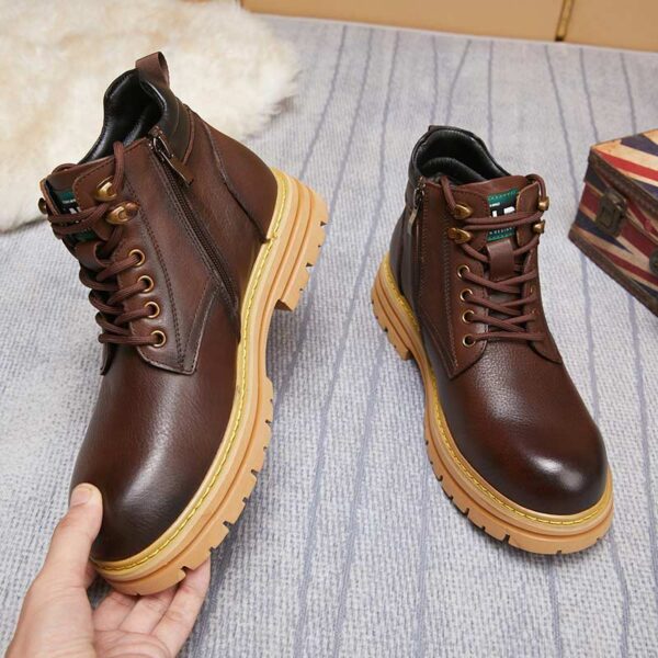 British Retro Zipper Leather Martin Boot - Brown