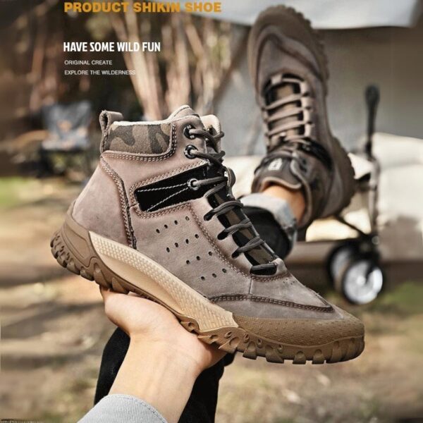 Retro Style Mid-top Leather Hiking Casual Shoe - Brown