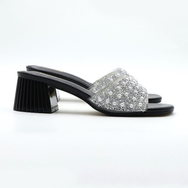 All-Match Stone Work Glitter Block Heel - Black