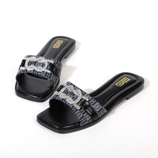 All Match Trendy Rhinestone Flat Slider - Black