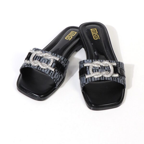 All Match Trendy Rhinestone Flat Slider - Black