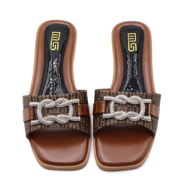 All Match Trendy Rhinestone Flat Slider - Brown