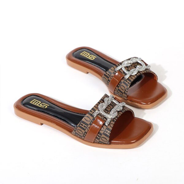 All Match Trendy Rhinestone Flat Slider - Brown