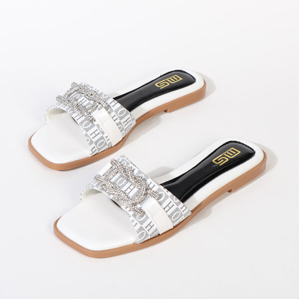 All Match Trendy Rhinestone Flat Slider - White