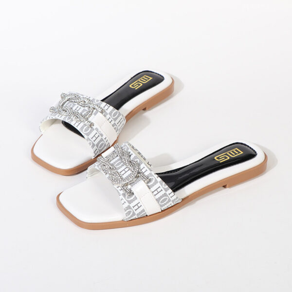 All Match Trendy Rhinestone Flat Slider - White