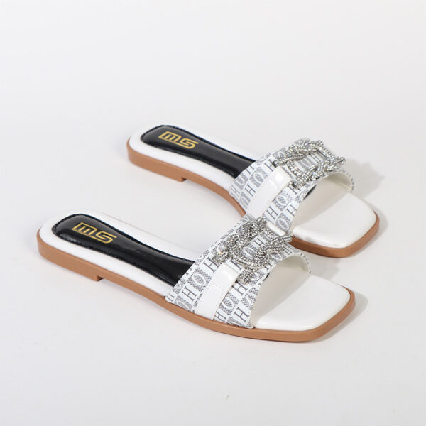 All Match Trendy Rhinestone Flat Slider - White
