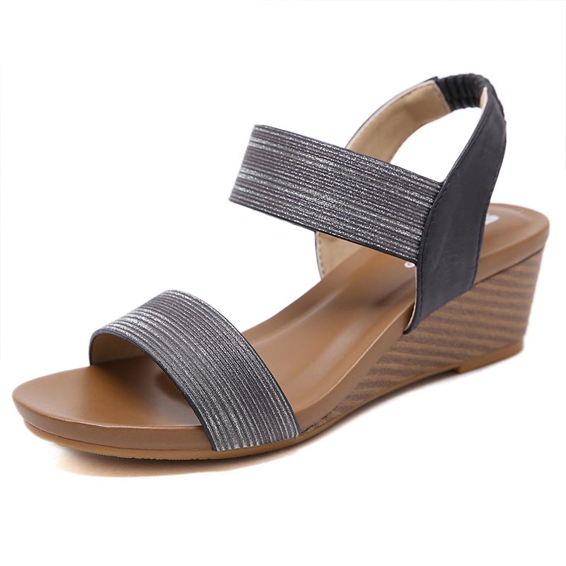 American Trend Ethnic Elastic Wedge Heel - Black